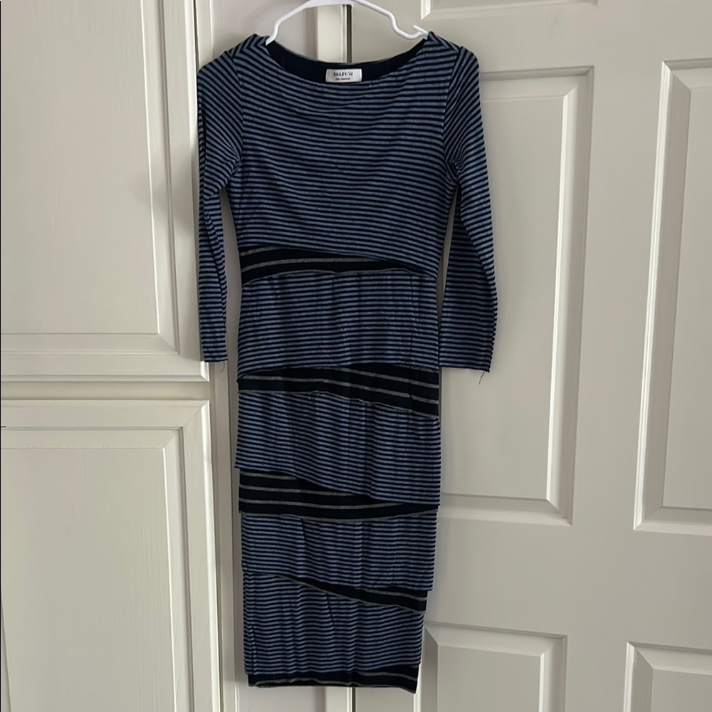 Anthropologie Blue and Black Sheath Dress Long Sleeve Bateau Neckline